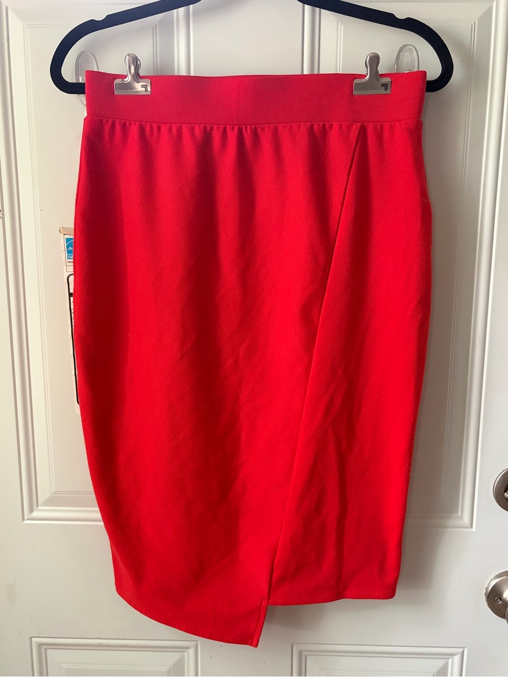 Belle Sky Red Asymmetrical Faux-Wrap Skirt